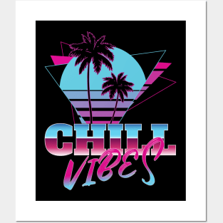 Chill vibes triangle tropical sunset 80s neon nostalgic design Posters and Art